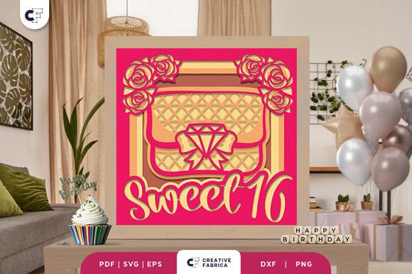 16th Birthday Girl Shadow Box Papercut 3D SVG