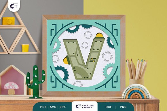 Alphabet Robot Letter V 3D SVG for Birthdays
