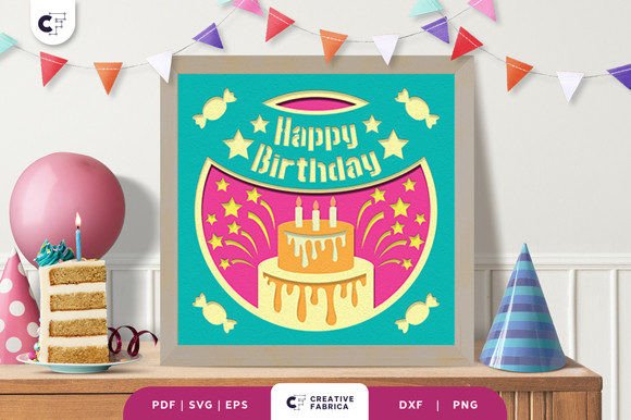 Birthday Cake 3D Shadow Box Paper Cut for Birthdays