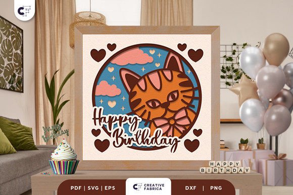 Birthday Cat 3D Light Box SVG for Birthdays