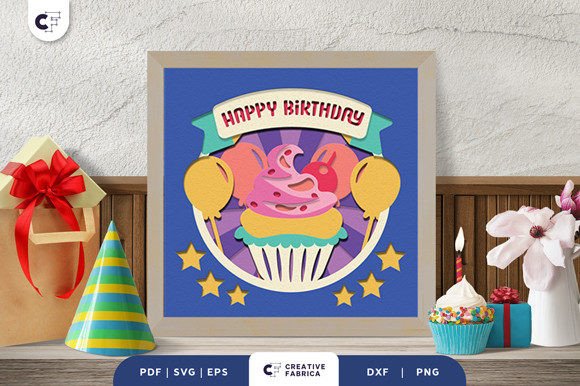 Birthday Cupcake 3D Shadow Box Papercut for Birthdays