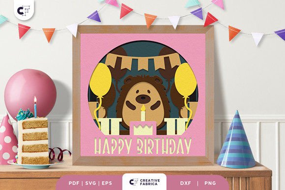 Birthday Hedgehog 3D Shadow Box Papercut for Birthdays