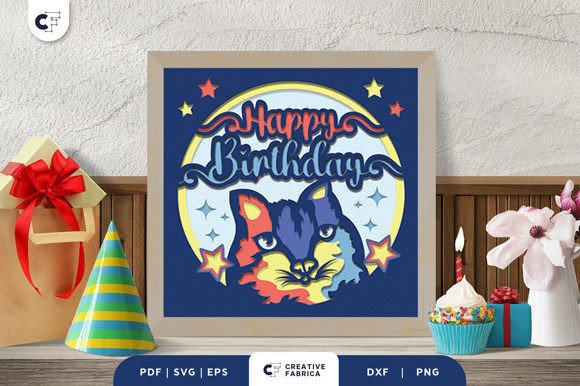 Cats Birthday 3D Shadow Box: A 3D SVG for Birthdays