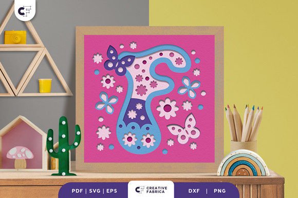 Floral Alphabet Letter F 3D Shadow Box for Birthdays