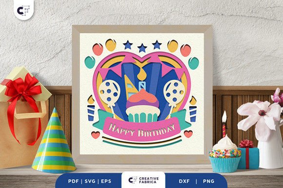 Kids Birthday Cupcake 3D Shadow Box for Birthdays