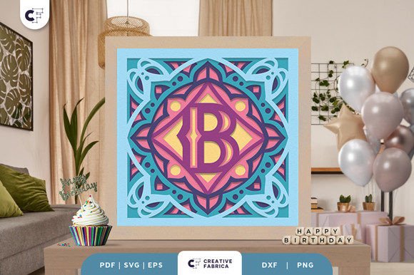 Letter B 3D Papercut Shadow Box for Birthdays