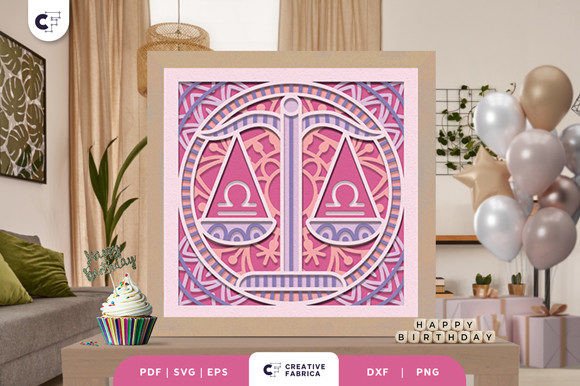 Libra Zodiac 3D Shadow Box Papercut for Birthdays