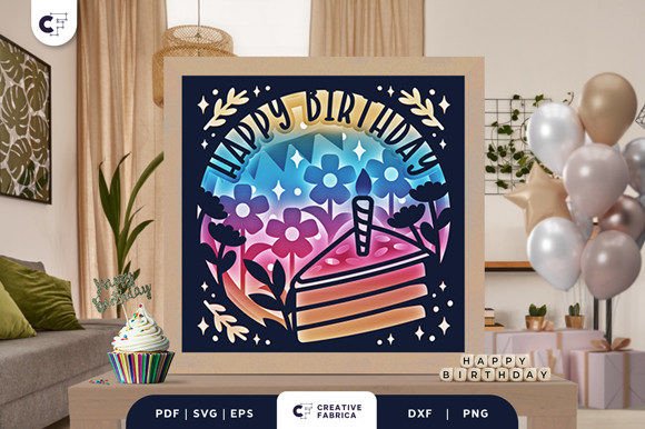 Slice of Birthday Cake 3D Shadow Box SVG for Birthdays