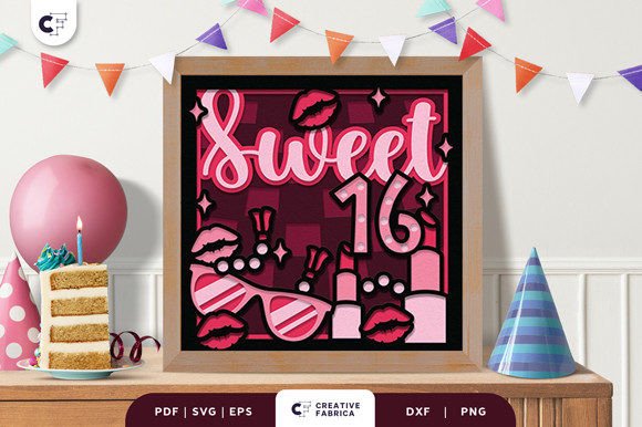 Sweet 16 with Lipstick 3D Shadow Box SVG Review