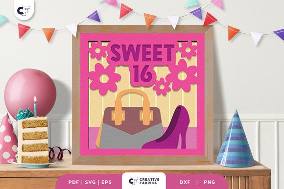 Sweet Sixteen 3D Shadow Box SVG for Birthdays