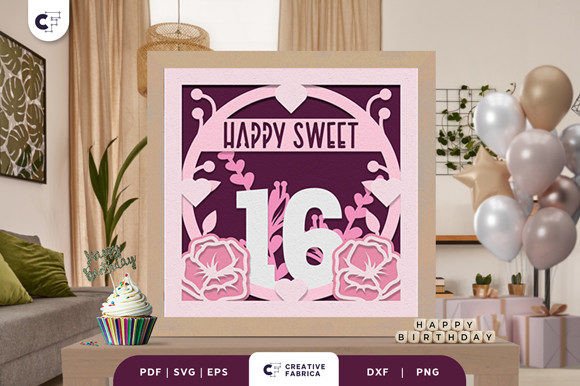 Sweet Sixteen Girl 3D Shadow Box SVG for Birthdays