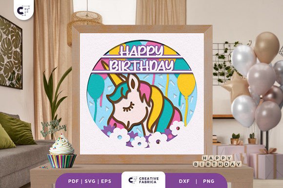Unicorn Birthday Girl 3D SVG for Birthdays