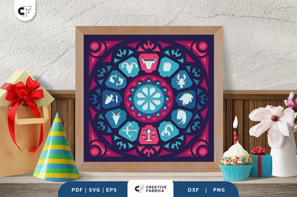 Zodiac Wheel 3D Shadow Box Paper Cut for Birthdays